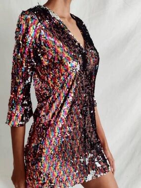 Rainbow Zara Sequin V-Neck Mini Dress